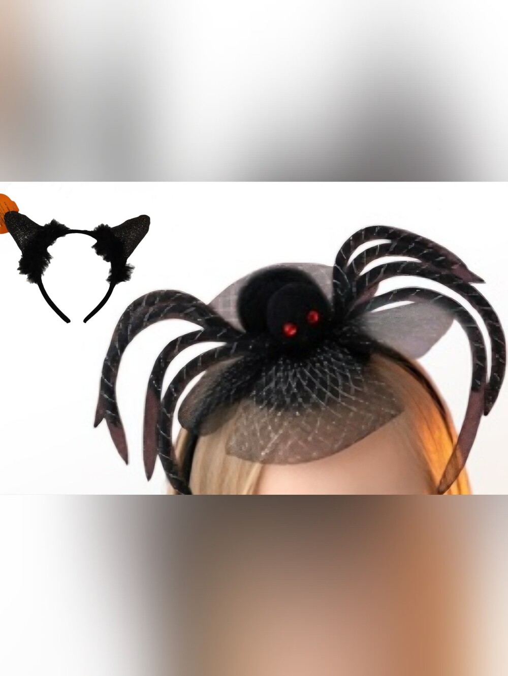 2 Halloween Headband Bundle Glittered Cat Ears & Spider Vain